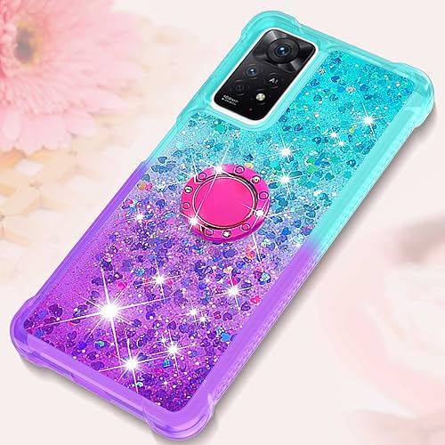 Miniatura 6 de Xiaomi Redmi Note 11 Pro Case, Gradient Quicksand Series Glitter Bling Fluing Liquid Floating Ring Kickstand TPU Bumper Cushion Reforzado Esquinas