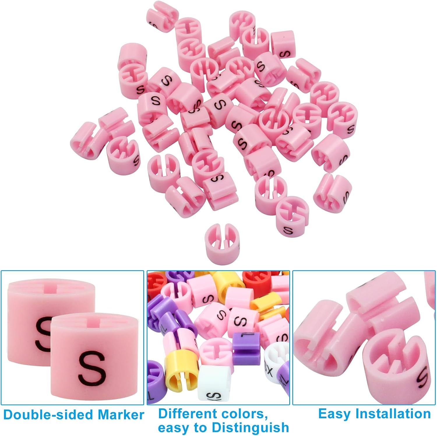 Bonsicoky Clothes Hanger Size Markers, S Size, 150 Pack, Pink