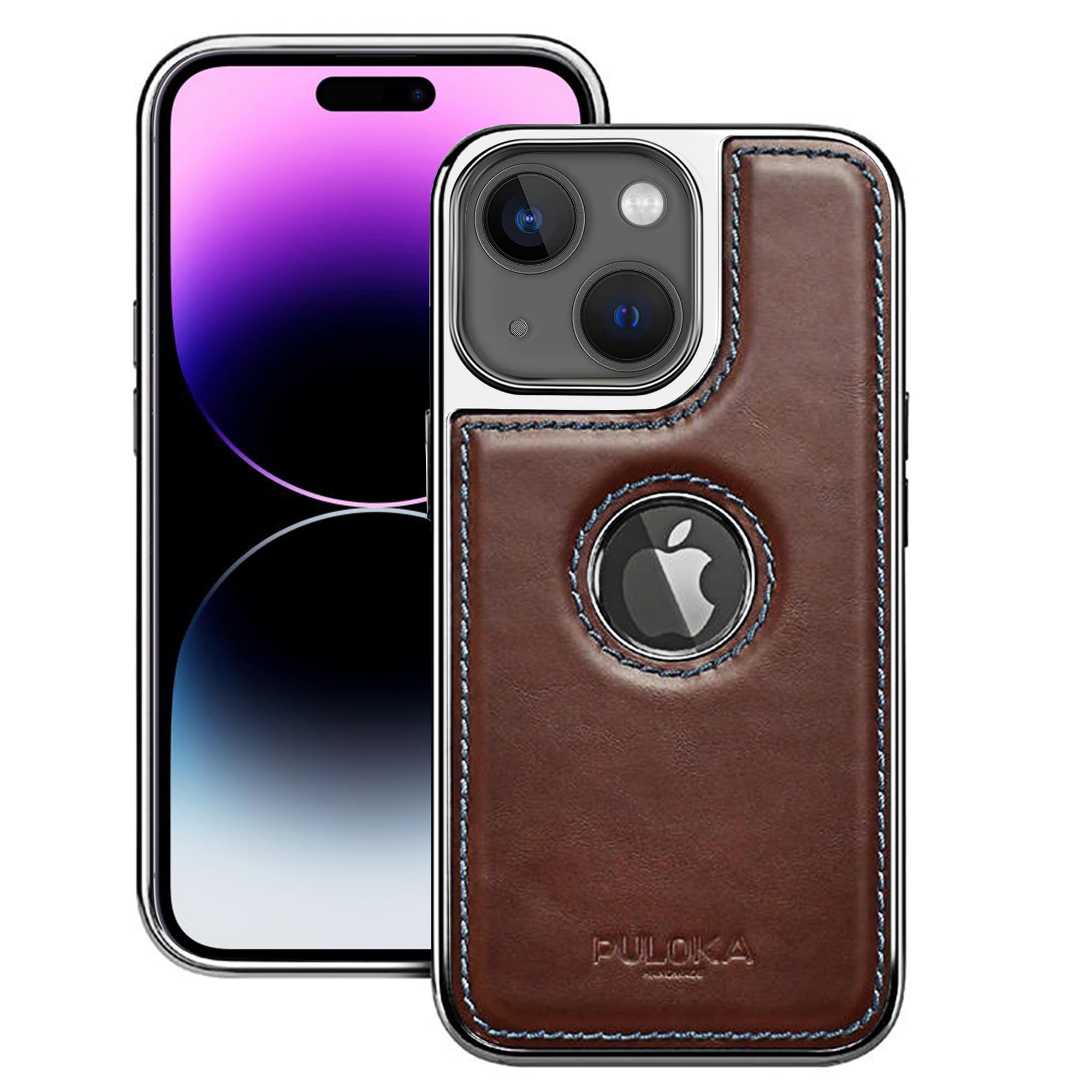 PULOKA Chrome Leather Back Case - Compatible with iPhone 14 - Luxury Bumper Case - Flexible Vegan Leather - Electroplated Sides & Logocut - Full Camera Protetection & Raised Edges - Brown (B0C3ZVDVM9) Amazon Price History, Amazon Price Tracker