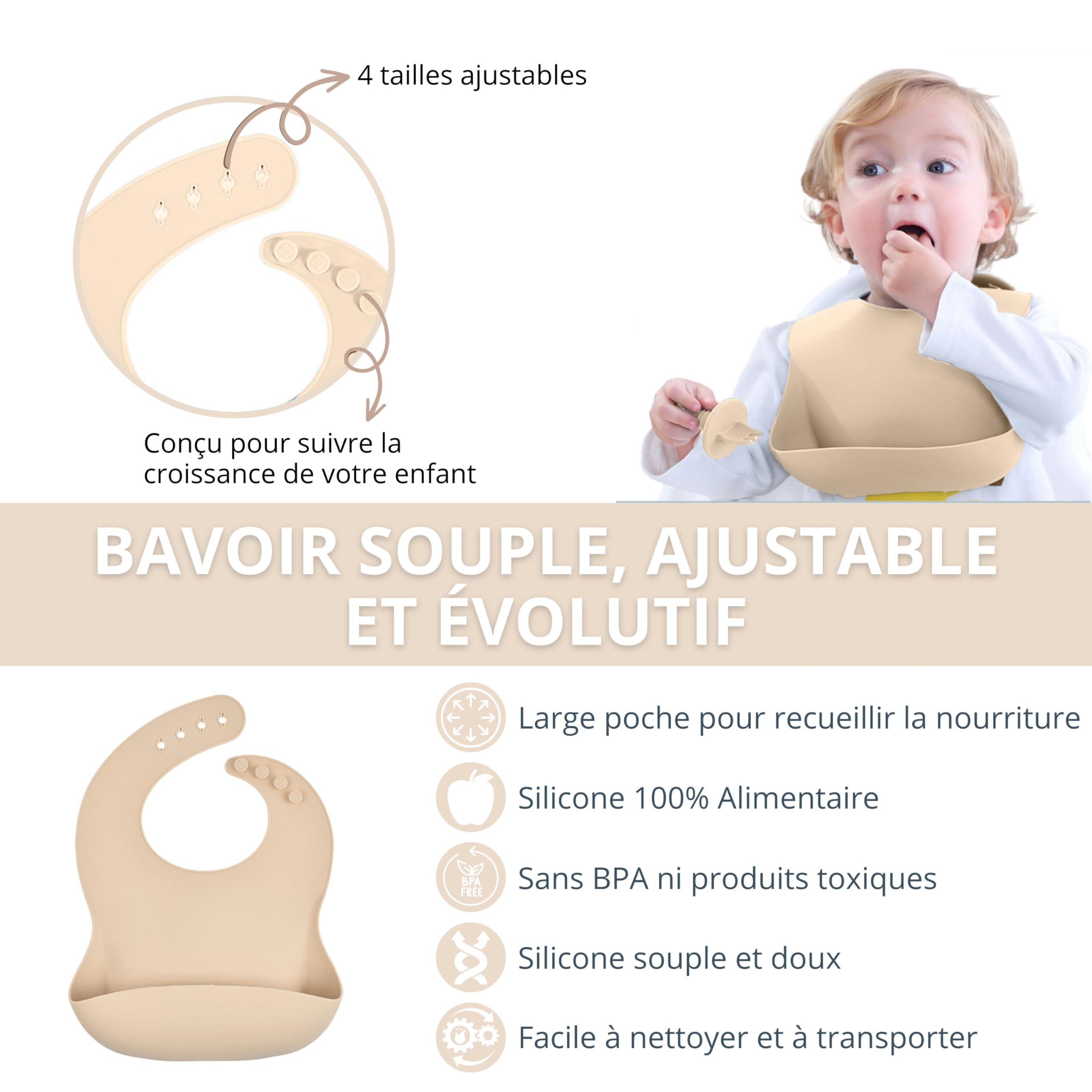 TudoBem Coffret Repas Bebe Accessoire 8 Pièces Set Vaisselle Bebe 1er age Assiette Bebe Bol Ventouse Bébé Cadeau Bebe Garcon Vaisselle Enfant Complete Beige