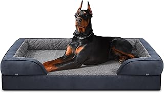 JOEJOY Orthopädisches Hundebett Grosse Hunde,122x89x17cm, Memory Foam Hundekorb XXL Waschbar und Wasserdicht, Eierkarton-Schaum Hundebett Orthopädisch, Abnehmbar Hundebett mit Hohem Rand, Dunkel Grau