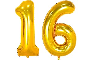 Giant Gold 16 Balloon Numbers for 16th Birthday Party Decor