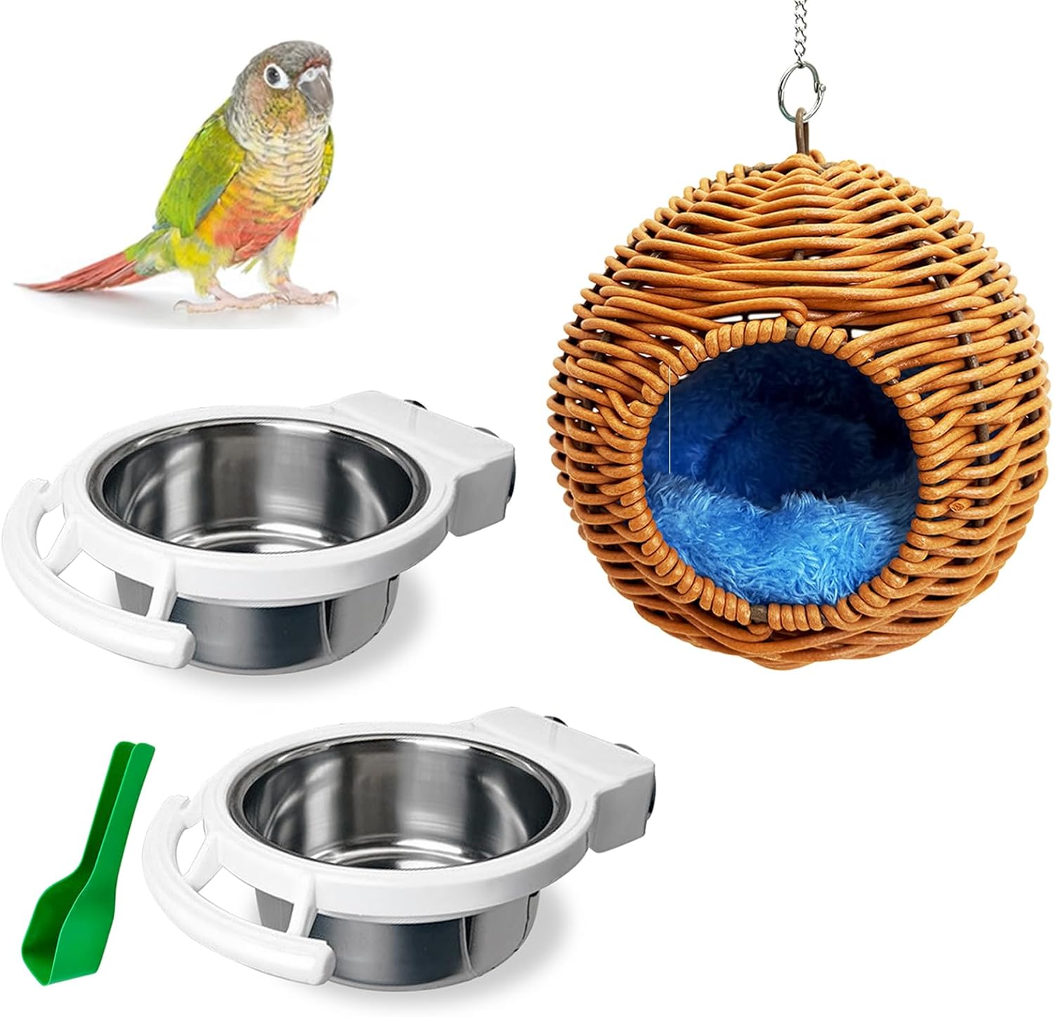 BNOSDM White Stainless Steel Bird Feeding Bowl and Parrot Hang Nest for Birds