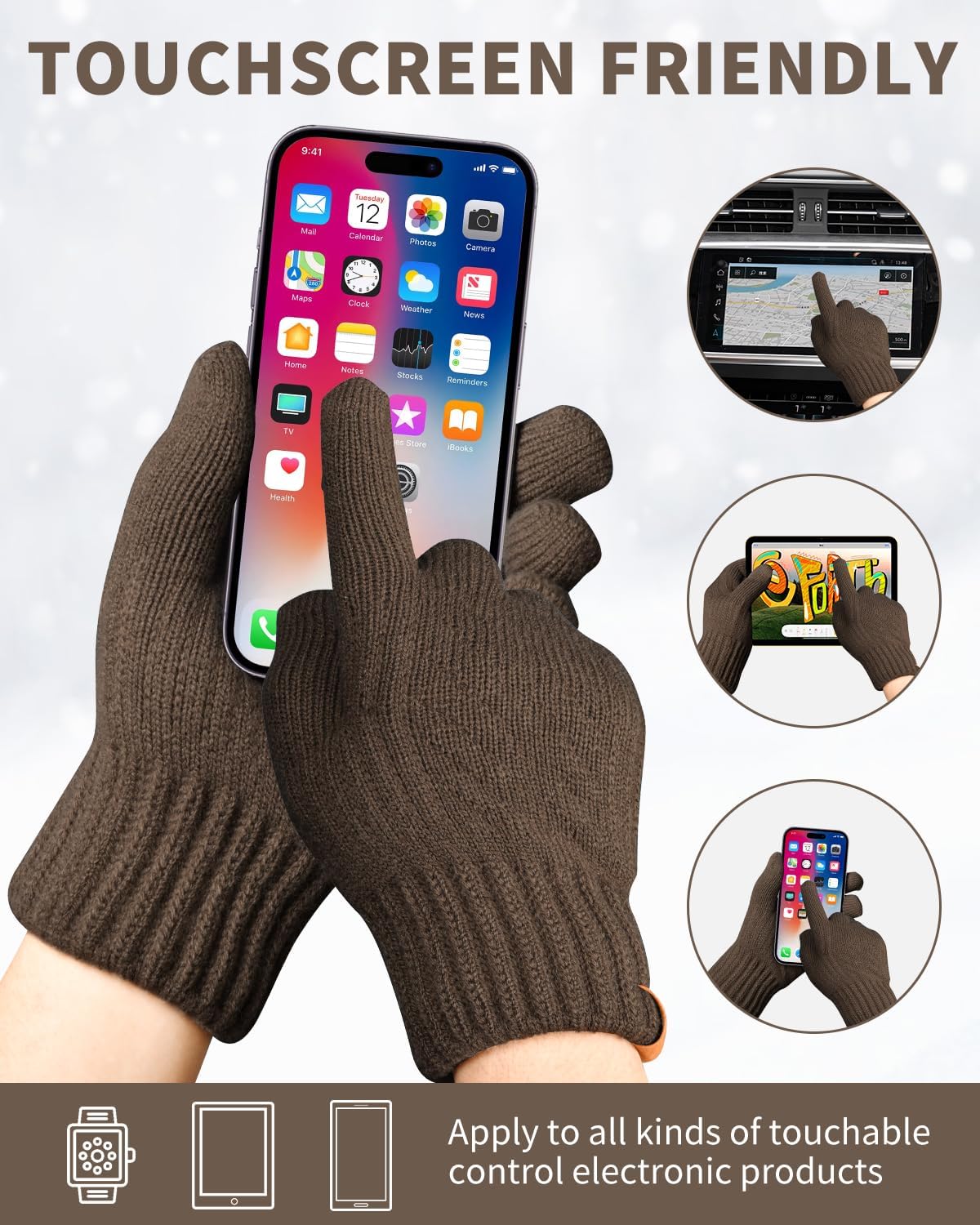 Thermal Winter Gloves-Fleece Lining Touch Screen Knit Stretchy Warm Gloves for Running Cycling Riding- Men Women - Image 4