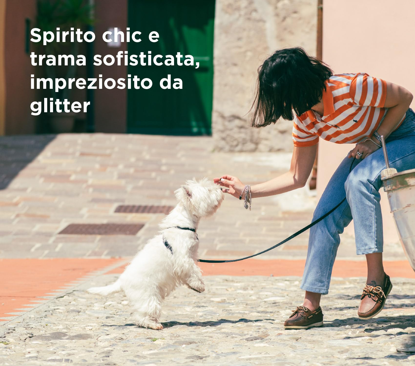 MyFamily Collare per Cane Regolabile in Fibra Sintetica Made in Italy, Finiture Metalliche in Bronzo Bianco, Confortevole e Resistente, Fatto a Mano, Collezione Saint Tropez