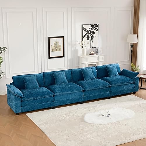 Miniatura 24 de Sofá seccional modular beige de 111.5", sofás seccionales grandes de 3 plazas para sala de estar, tela de chenilla marfil blanquecino, sofá nube de