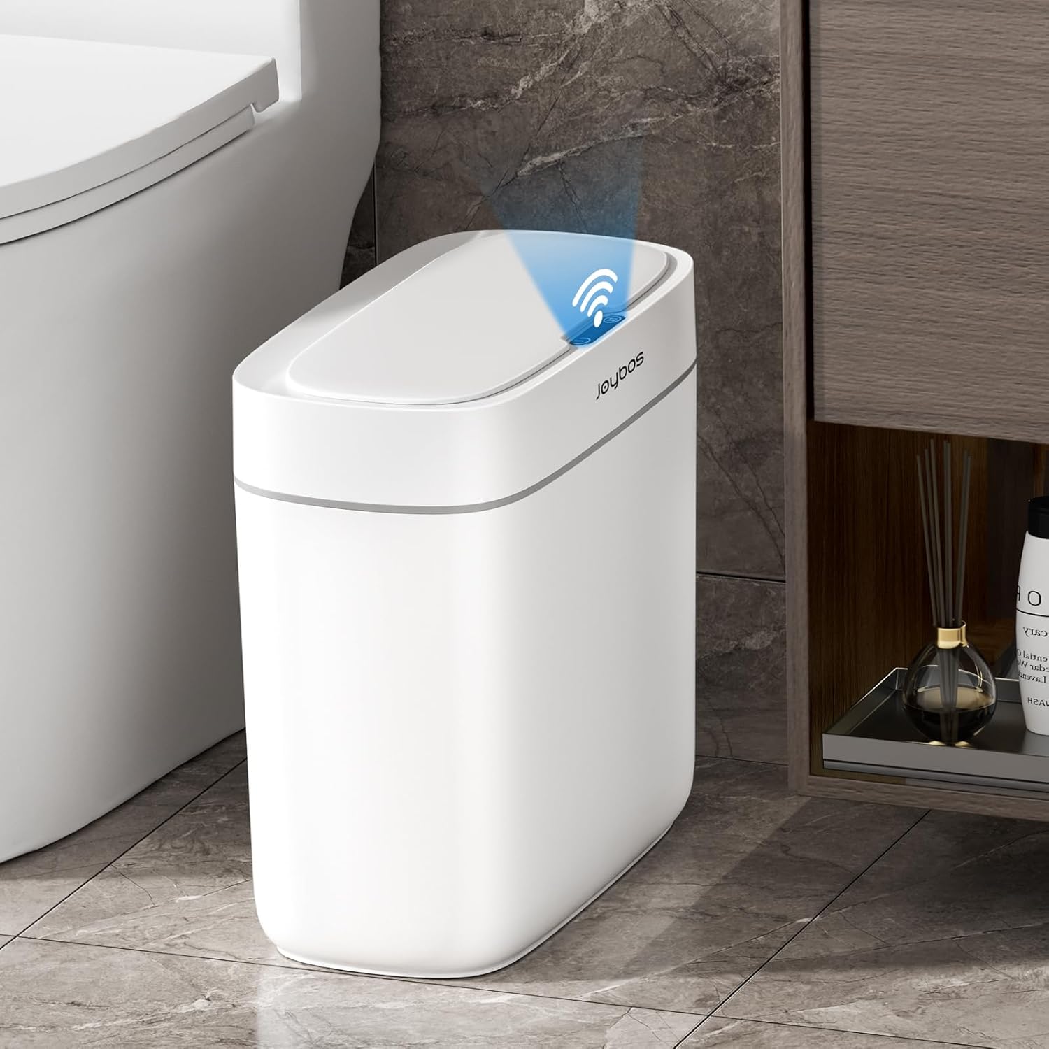 Bathroom Trash Can with Lid, 3.5 Gallon Automatic Motion Sensor Garbage Can, Waterproof Touchless Smart Trash Can Small Waste Basket for Kitchen Bedroom Office