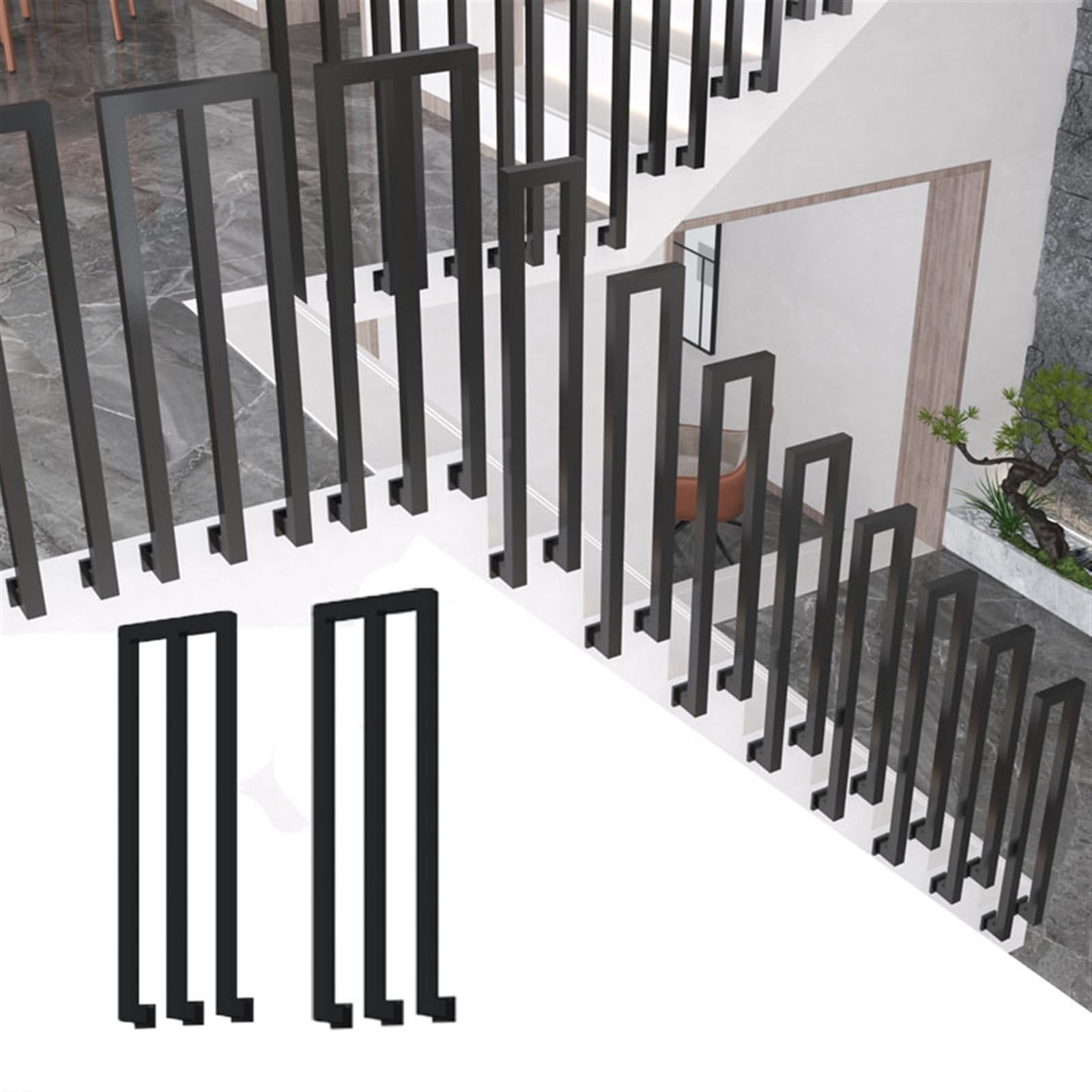 Cartel de hierro forjado en forma de U/M para exteriores, color negro, para escaleras, jardín, terraza, balcón, barandilla de interior/exterior, barandilla duradera para seguridad