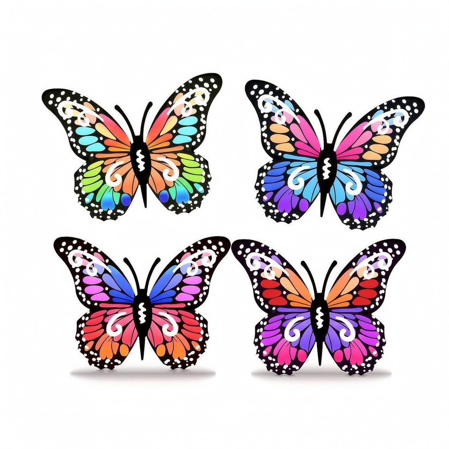 4 Pieces Multicolor Metal Butterfly Wall Art Openwork Metal Butterfly Wall Decor Colorful Outdoor for Homeowners, Gardeners, Patio, Garden, Fence, Living Room, 4-piece Set-image-43