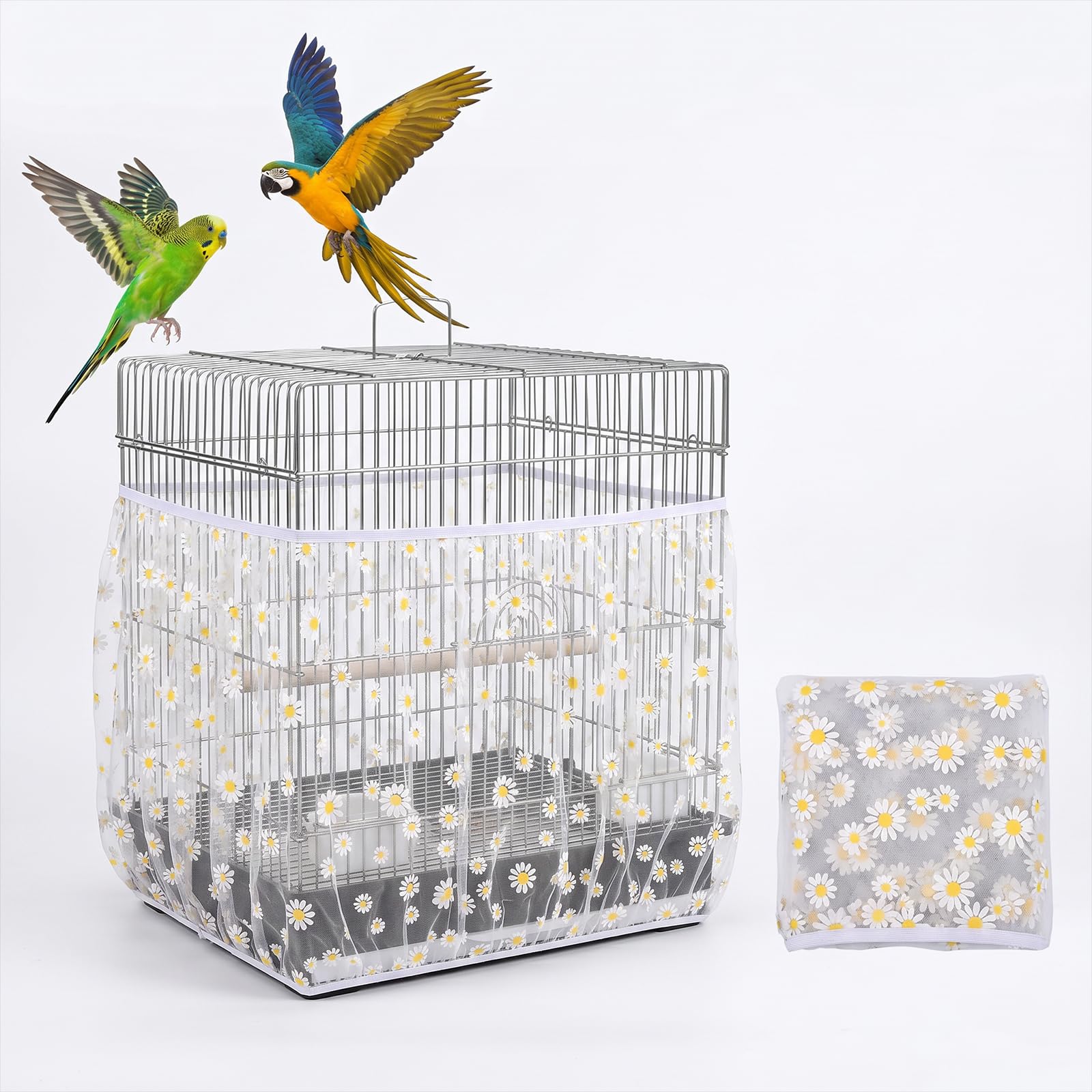 Azefnuhk Bird Cage Seed Catcher Net Cover, Mesh Parrot Cage Skirt Guard
