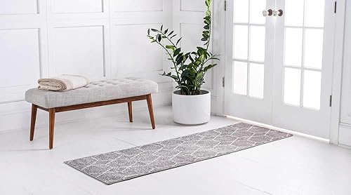 Miniatura 2 de Unique Loom - Alfombra con diseño geométrico, colección Trellis Frieze (2 pies x 6 pies y 1 pulgada, de pasillo, gris claromarfil)