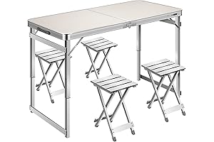 4 Ft Aluminum Portable Picnic Table With Free 4 Stools