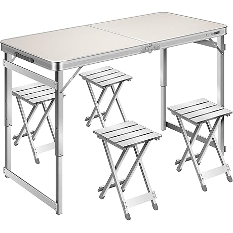 4 Ft Aluminum Portable Picnic Table With Free 4 Stools