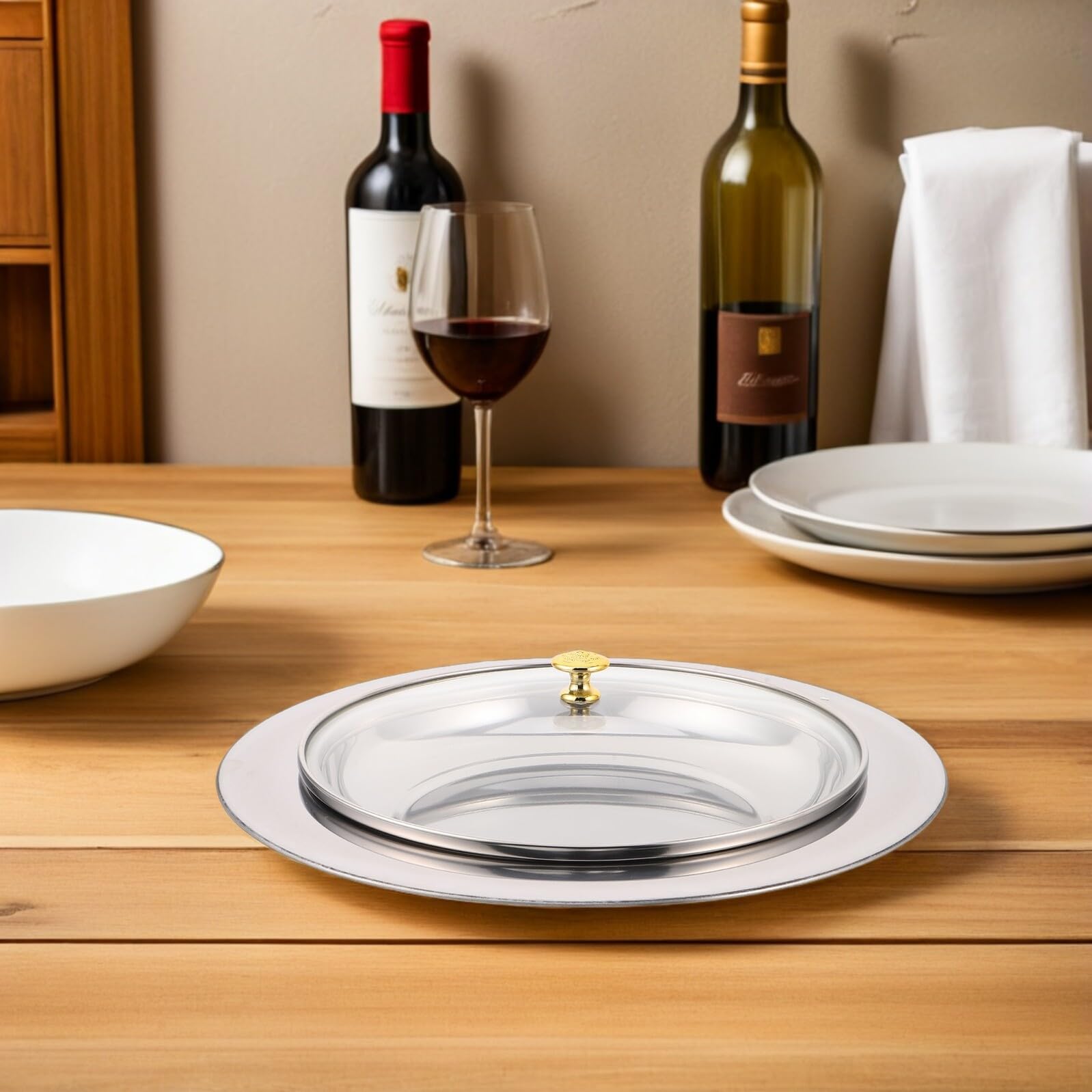 Set Vassoio per Pane della Comunione in Acciaio Inox con Coperchio in Vetro Piatto per Distribuzione Comunione Chiesa Forniture per Cerimonie Religiose Indoor e Outdoor