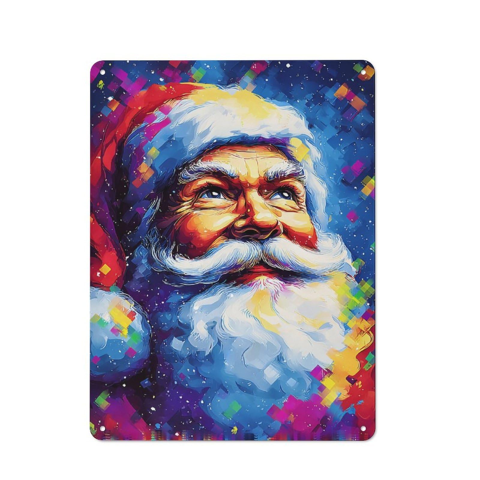 Junmoney Colorful Santa Claus Portrait -3 Retro-Style Metal Wall Sign 40X30cm For Pub Or Café, A New Home Present For Hospitality Wall Decor Collectors
