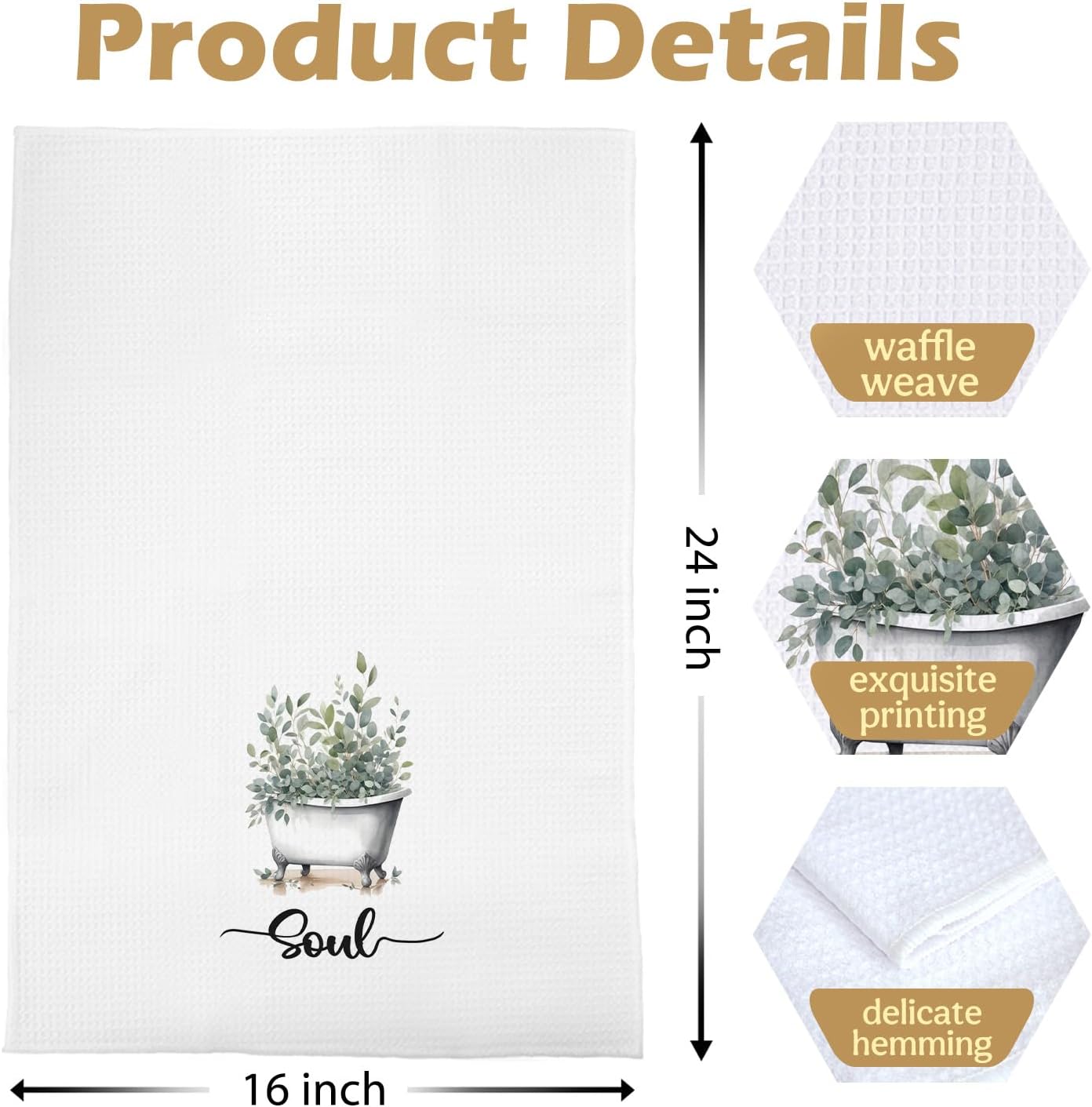 Sage Green Eucalyptus Bathroom Hand Towels Set, Eucalyptus Bathroom Decor, Soak Relax Breath Unwind Botanical Decorative Waffle Hand Towels, 16x24 Inches Set of 4 - Image 5