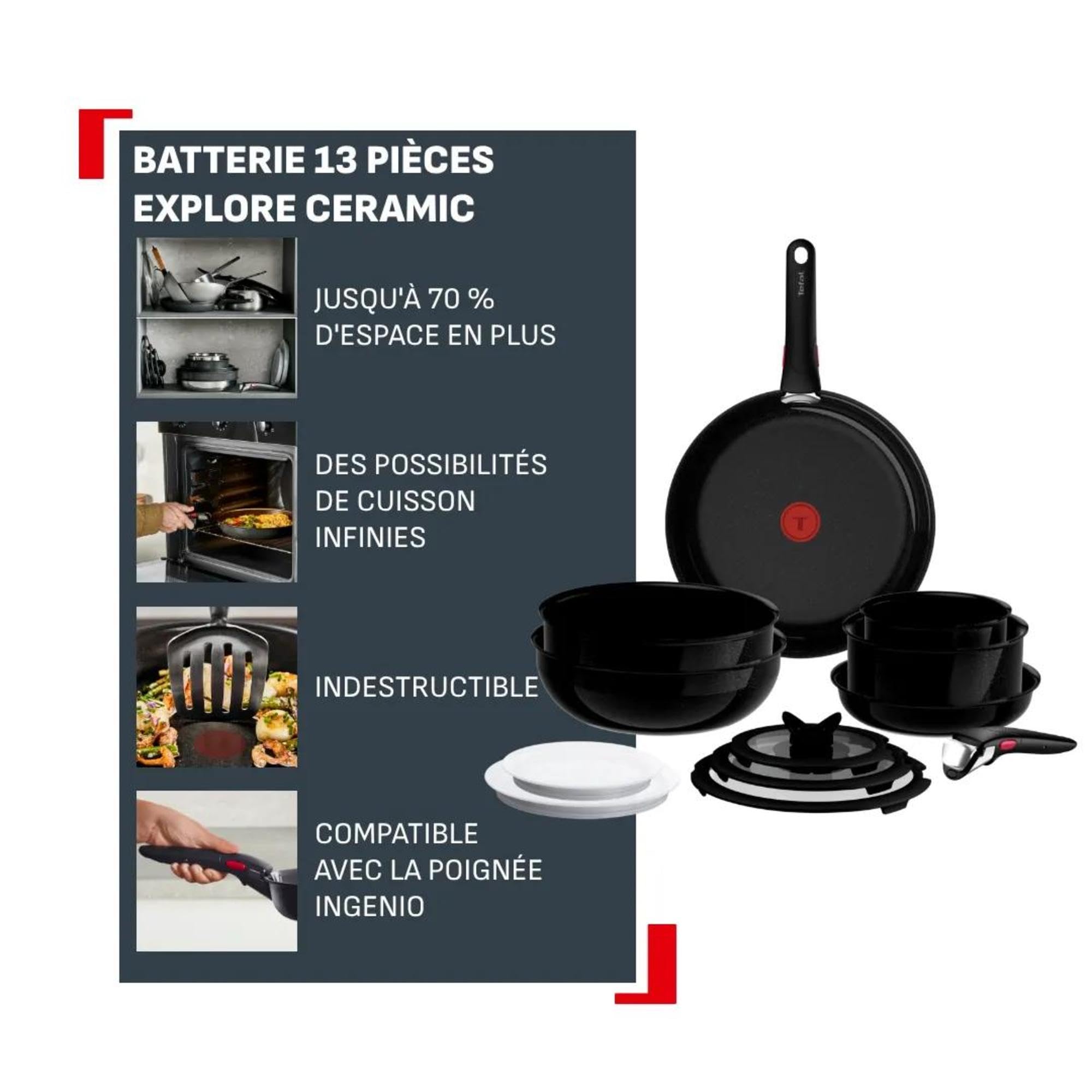 Ingenio Explore Ceramic, Batterie de cuisine 13 pièces, Revêtement en céramique