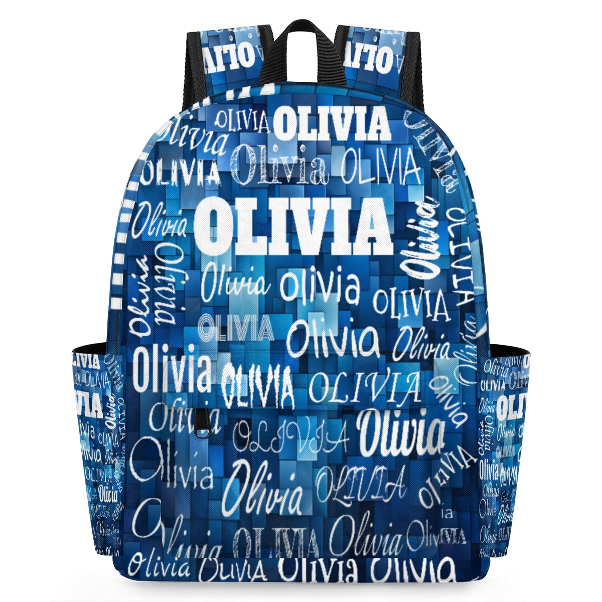 KFNHN Custom Backpack Personalized Shoulder Bag with Name Casual Traveling Bag for Students 15in, Blue Geometric Pattern