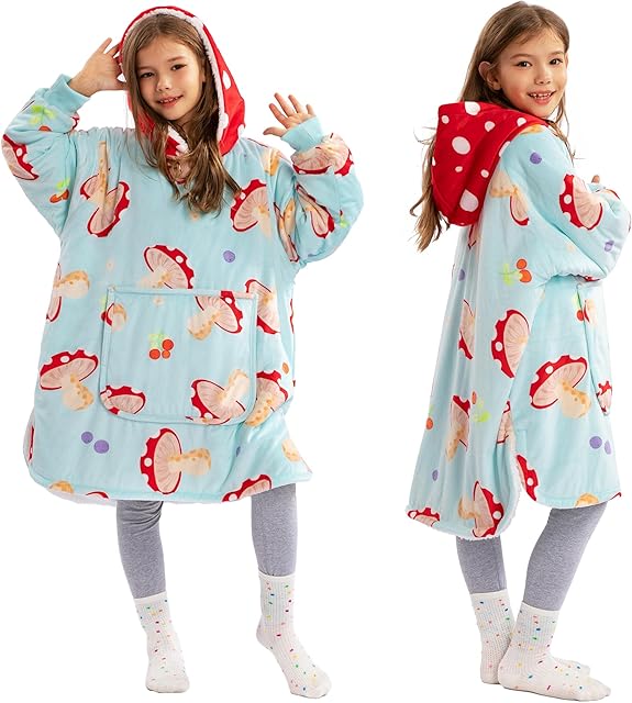 Winthome Blanket Hoodie for Kids, Super Soft Warm Fleece Sweatshirt, Comfortable Wearable Fleece Hoodie, Oversized Blanket Hoodie for Kids Boys Girls