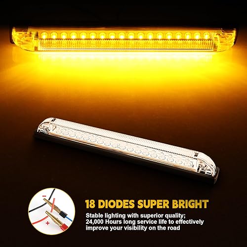 Miniatura 2 de nifeida Tira de luz de 8 pulgadas con lente transparente de 18 LED, color amarillo ámbar, montaje en superficie para 12 V, barco marino, RV, luz