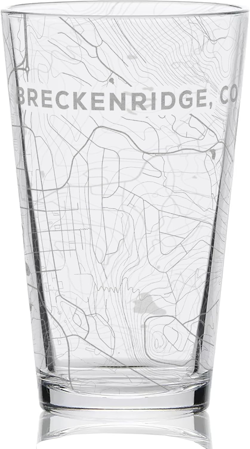 BRECKENRIDGE COLORADO Engraved Pint Glass | Great Ski Resort Mountain Topography Map Gift Idea!