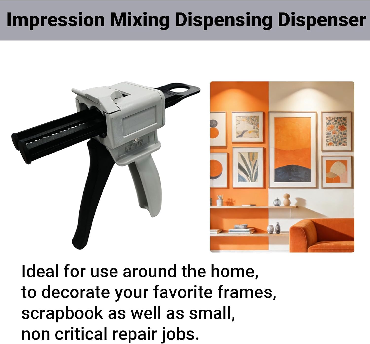 Dual Ratio Manual AB Glue Gun 50ml, 1:1/1:2 Mixing Dispenser for Home & Auto Repairs