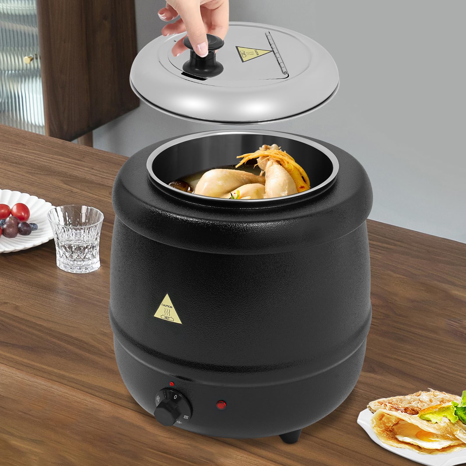 Olla de sopa eléctrica de acero inoxidable WS-L10 con Endobiliar Desmontable Conservación Calor Temperatura Controlable 35-80°C para mantener caliente muchos alimentos