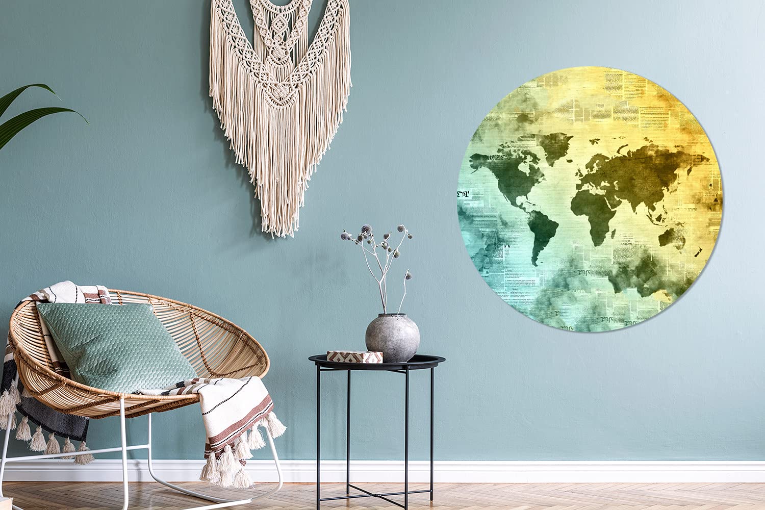 MuchoWow Wandbild Rund Wanddeko Deko Wohnzimmer Bilder 90x90 cm Weltkarte - Wasserfarben