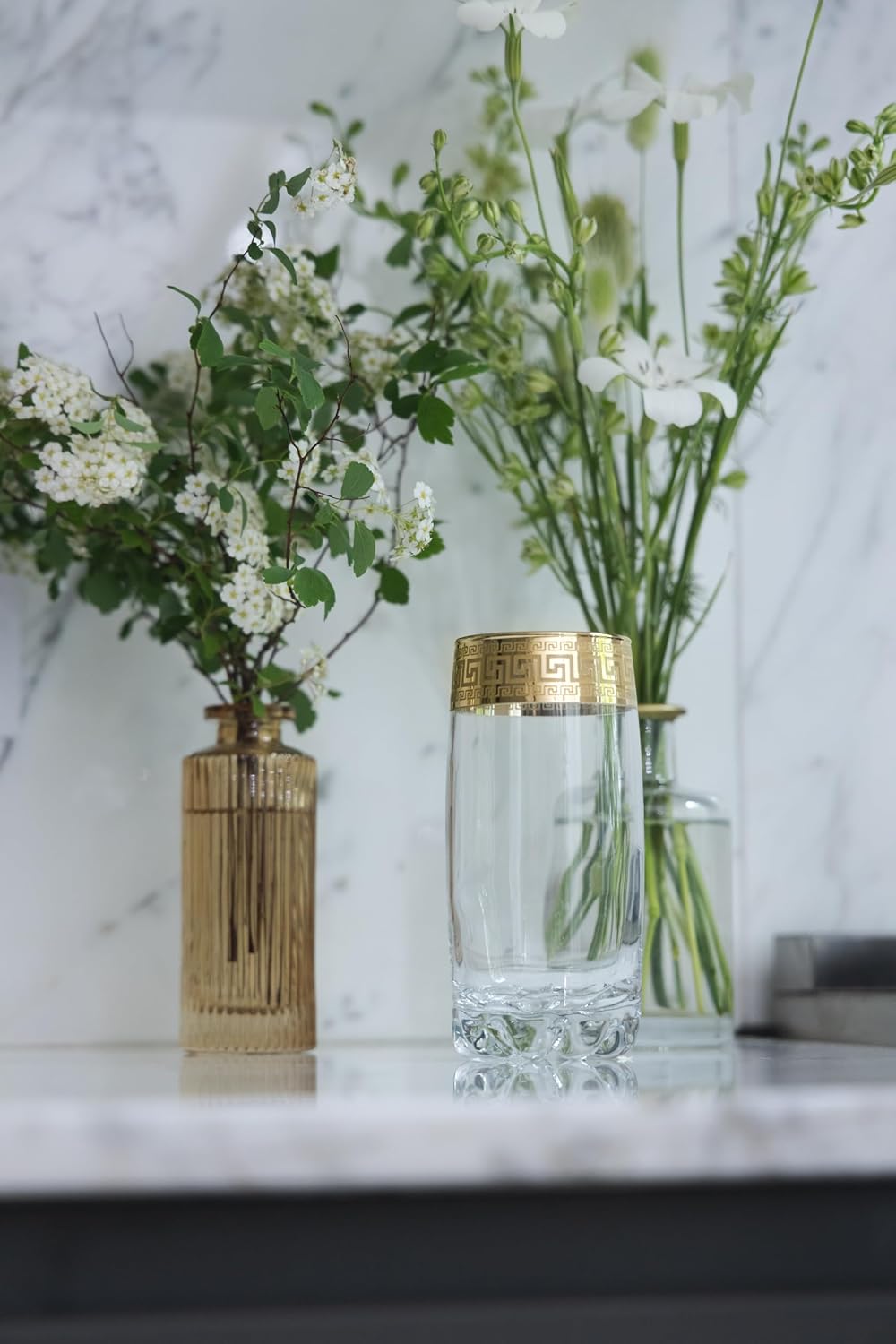 Joseph Sedgh Collection Greek Key Highball Glasses Set of 6-13 oz Tall Glasses. Ideal for Water, Mojitos, Mixed Drinks, Dishwasher Safe Premium European Grade Glassware - Image 5