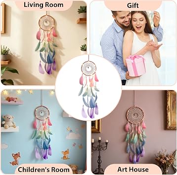 Dream Catcher Night Light, Handmade Dreamcatcher with Feathers, Iron Ring & Leather Cord, LED Wall Hanging Decor for Kids Bedroom, Ideal Gifts for Girls, Boys &Children, Dreamy Room Accessories