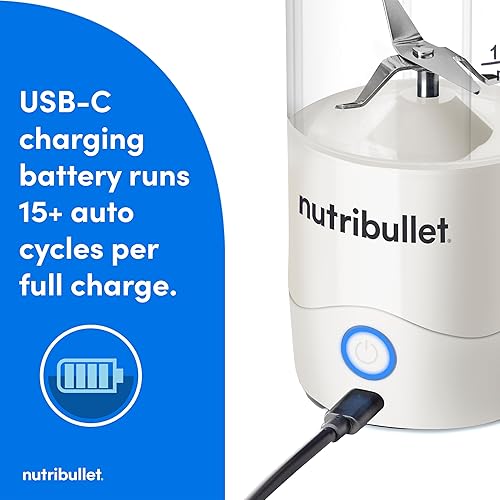 Miniatura 3 de nutribullet Licuadora portátil, inalámbrico, recipiente de 20 onzas, licuadora personal, USB-C recargable, blanco, NBPB50100W