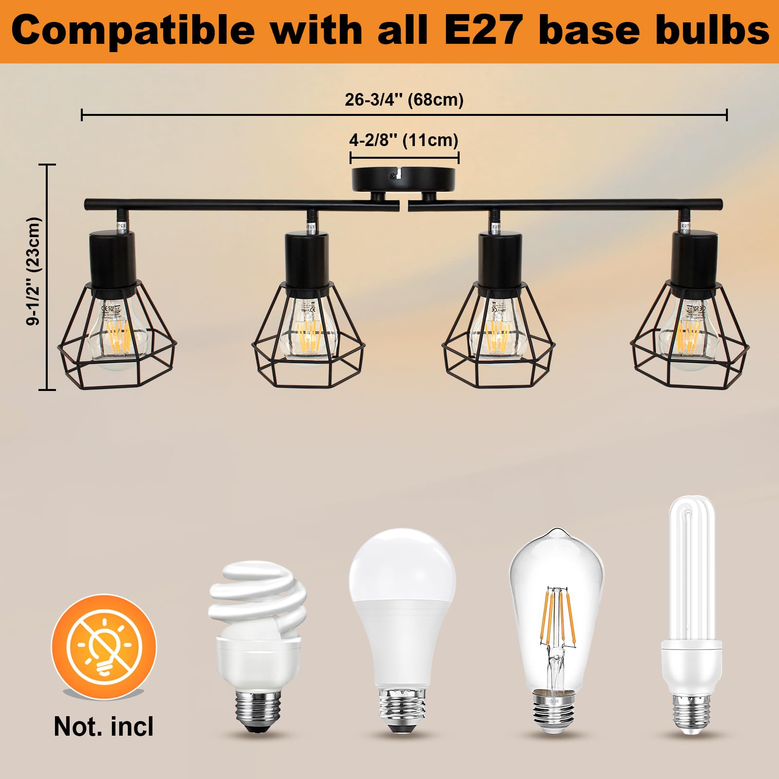 HiBay Plafoniera 4 Luce Orientabili, Nero Faretti da Soffitto Vintage Industriale per Cucina