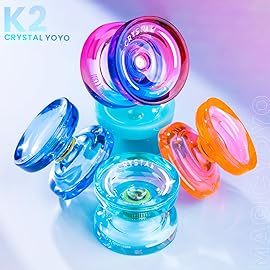 MAGICYOYO Professional Crystal Yo Yo K2, Responsive Yoyo for Kids 8-12, Plastic Finger Spin Trick Yo-yo with Unresponsive Bearing for Intermediate +12 Strings+Bearings Kit+Carry Bag (Crystal Blue)