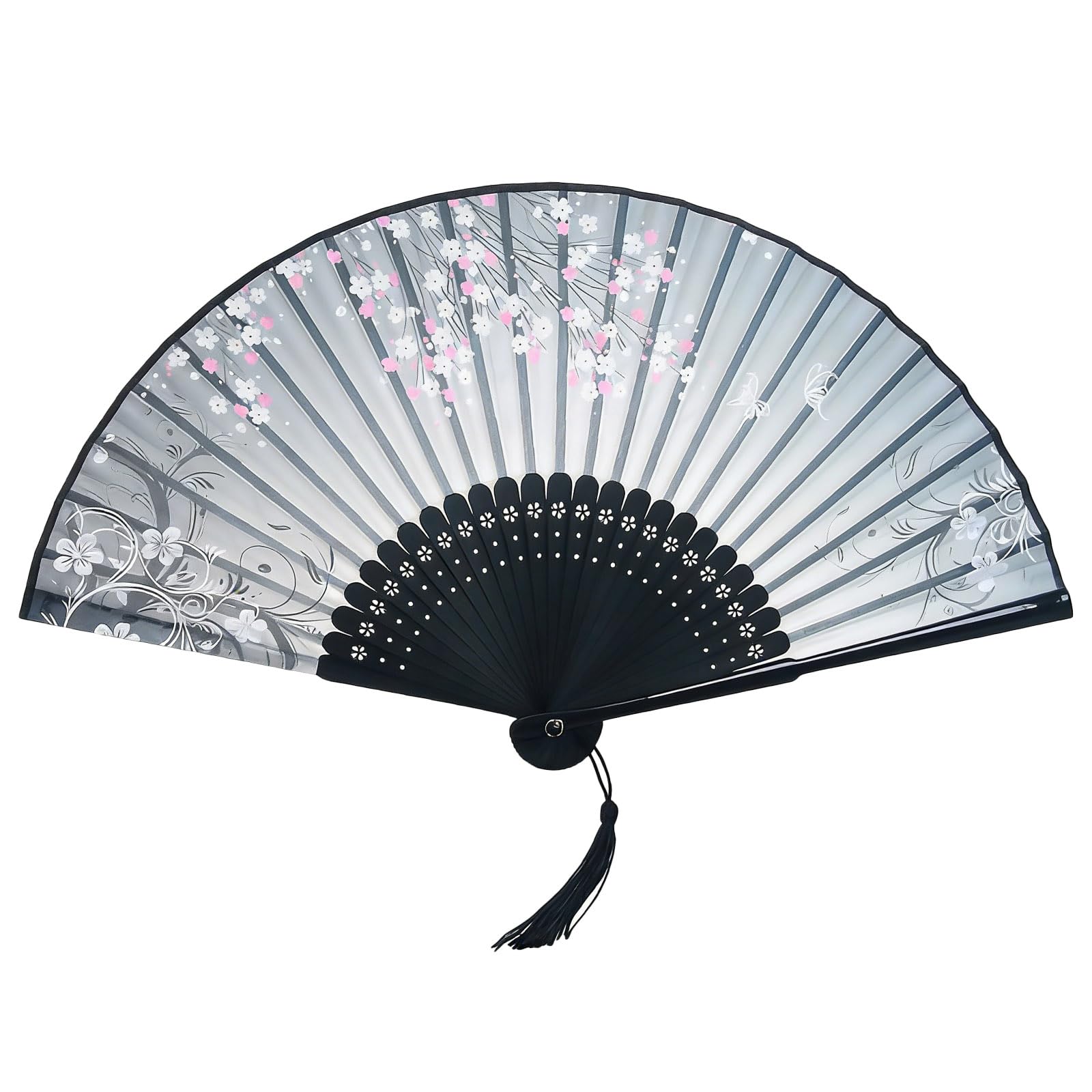 JSGHGDF Foldable Hand Fan with Tassels Chinese Florals Imitation Silk Handheld Fan for Travel Offices and Home Decoration Traditional Chinese