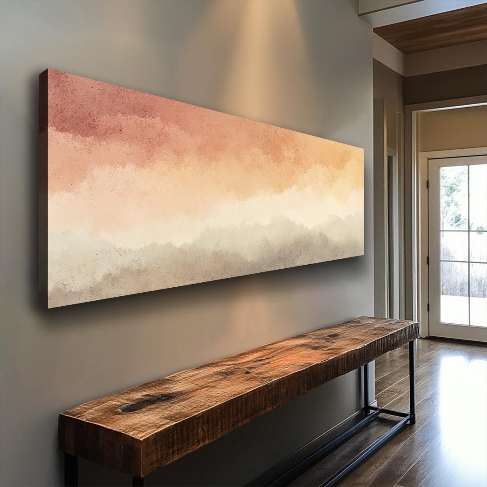 Cuadro mural horizontal largo con motivos naturales, lienzo alto y delgado con marco, pintura horizontal estrecha, ideal para el hogar, la oficina o pasillos (55 x 110 cm/sin marco).