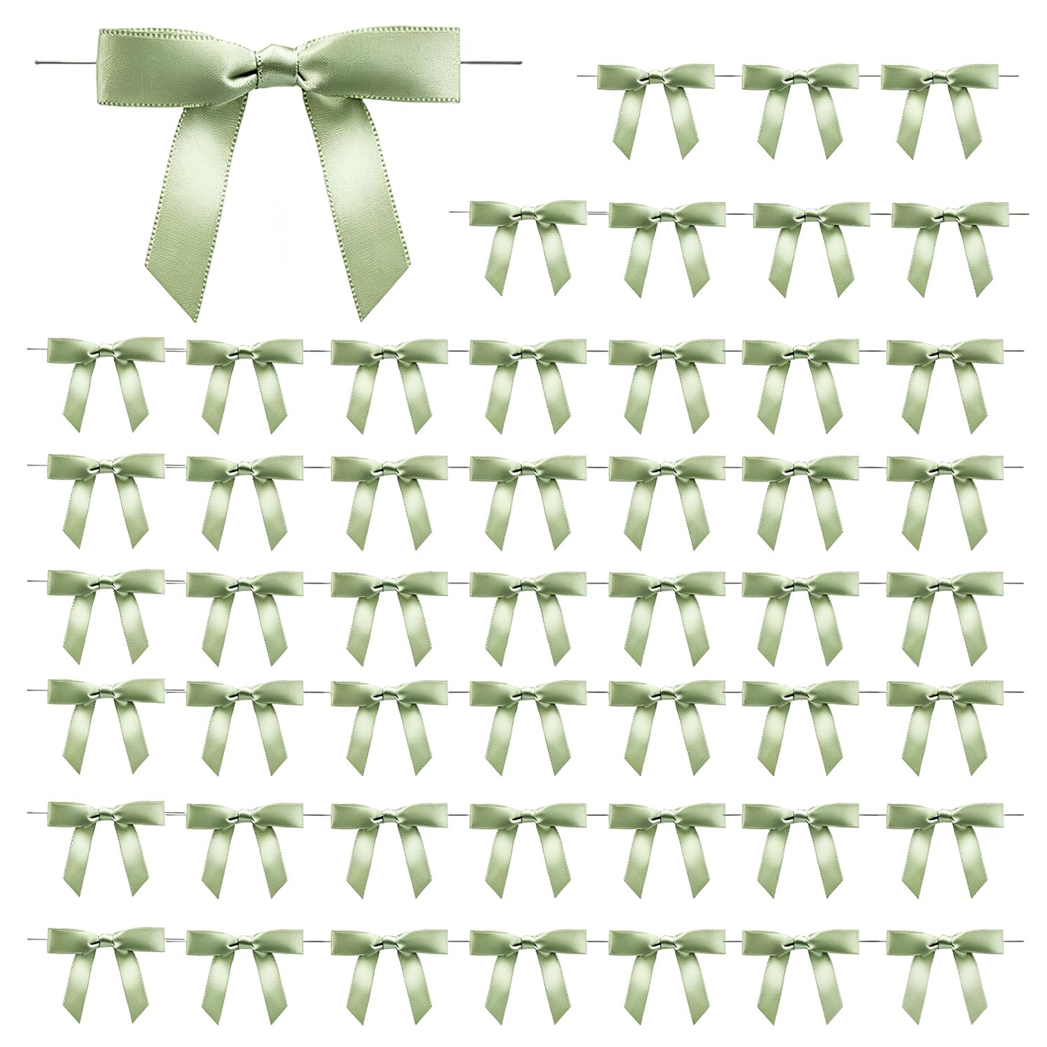 AJEFF 50 Pack Sage Green Ribbon Bows, Pre-Tied with Twist Ties