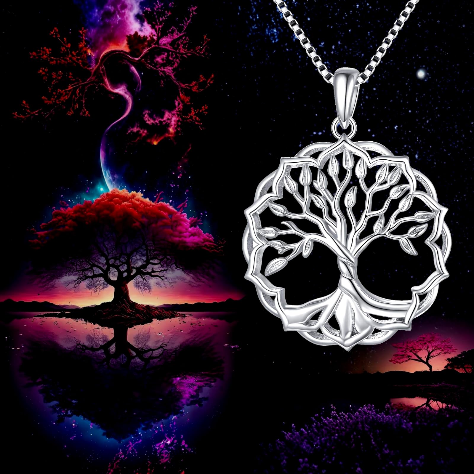 Baum des Lebens Kette S925 Sterling Silber Anhänger Zart Weiß Vergoldet Stammbaum Halskette für Frauen Kettenlänge 18 + 2 Zoll Extender mit Geschenkbox