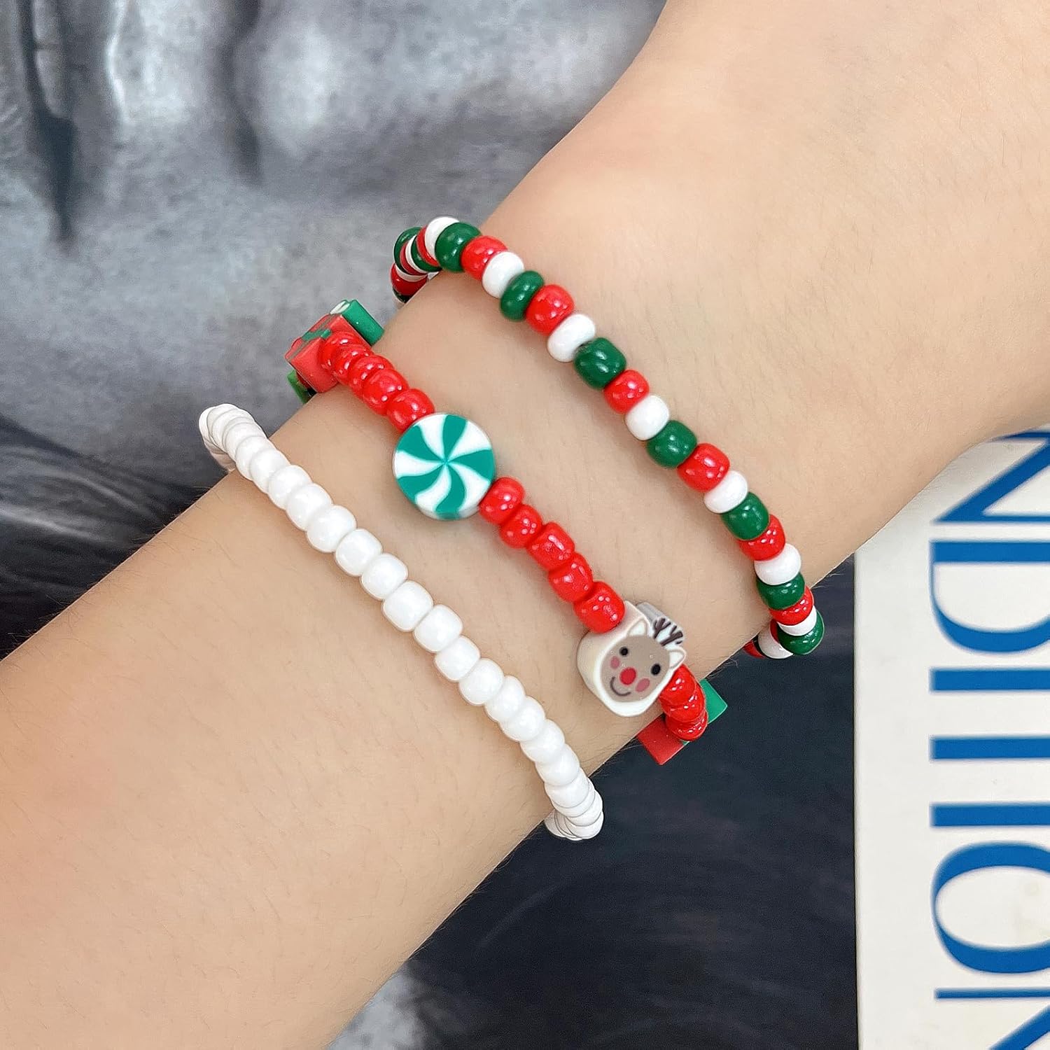 Festive Christmas Beads Stretch Bracelet Set for Women Stackable Bracelet Party Charm Friendship Jewelry - Image 6