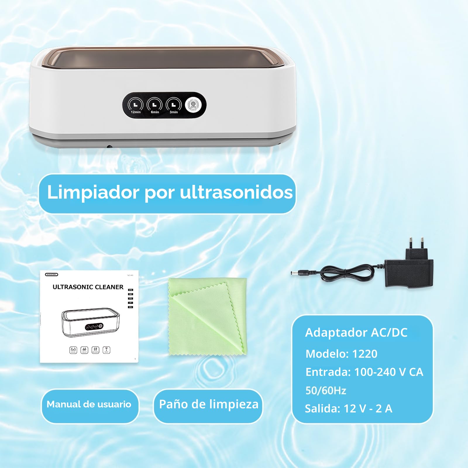 Limpiador Ultrasonidos Profesional 650 ml 49 kHz 3 Configuraciones de Tiempo Limpieza Profunda de 360° Tanque de Acero Inoxidable para Gafas, Joyas Dentaduras Postizas Relojes Cabezal de Afeitado