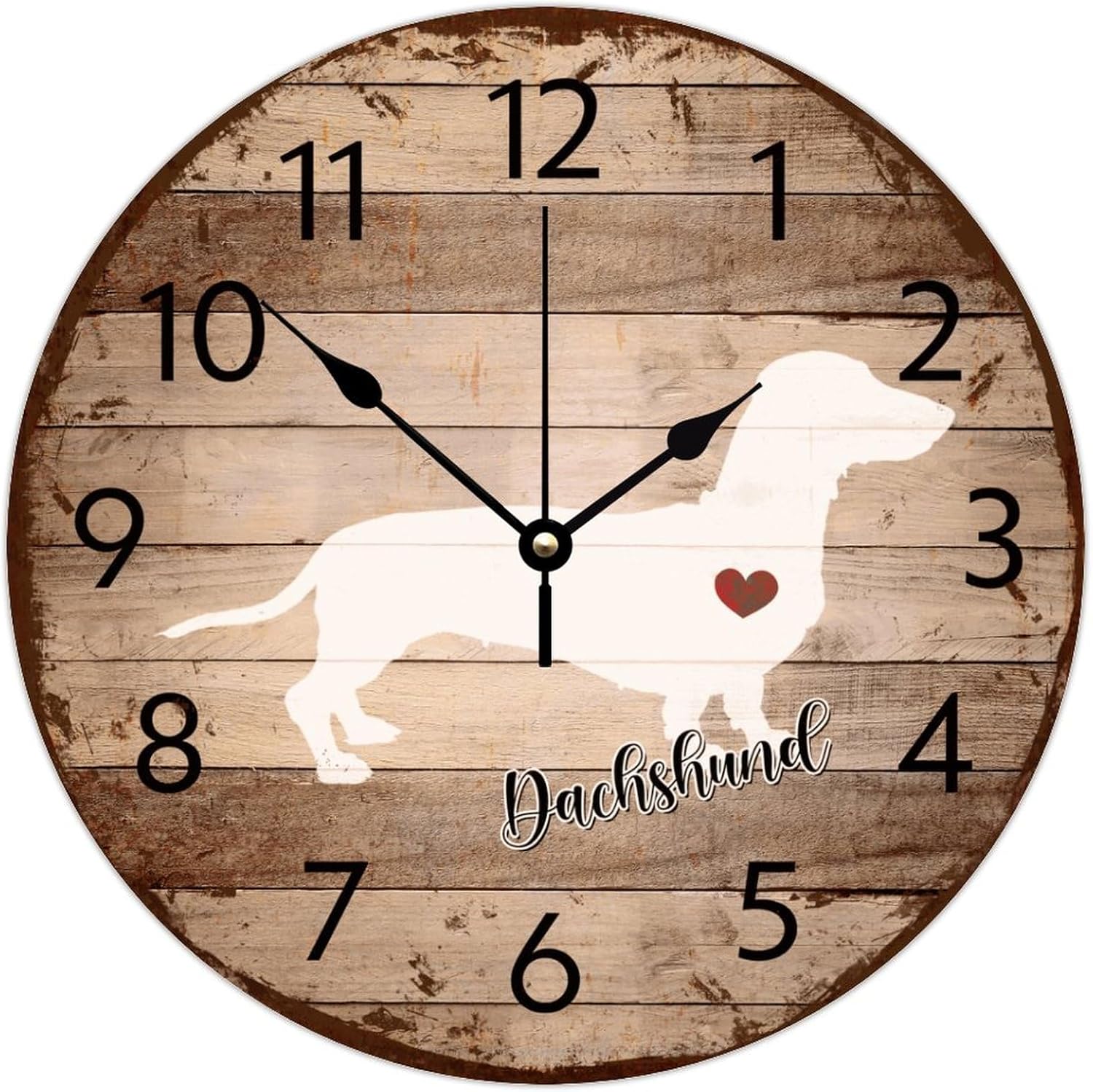 Silent Wall Clock Round Silent Non-Ticking Dachshund Frameless Wall Clocks German Shorthaired Pointer Shepherd Wooden Wall Decor for Washroom Bathroom Exercise Room 12 Inch