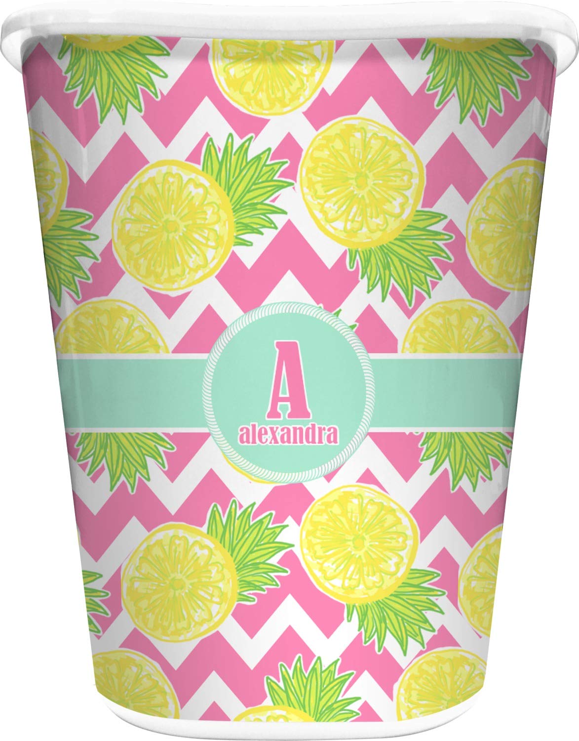 RNK Shops Personalized Pineapples Waste Basket - Single Sided (White)