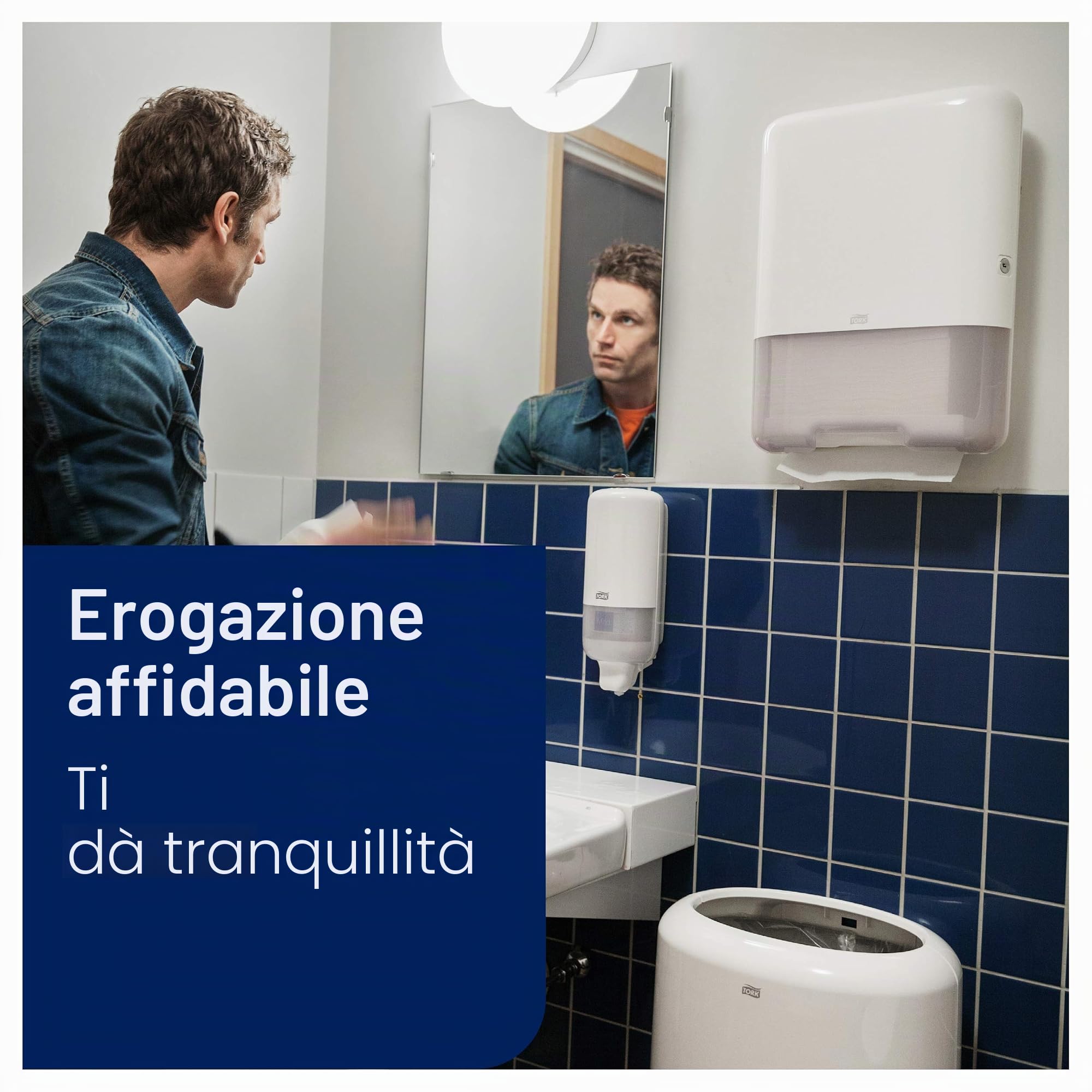 Tork Mini Asciugamani a Piegatura Singola Starter Pack 953101, Image Design- Distributore di carta H3 Singlefold/C-fold con Elevation Design+Ricarica asciugamani (250 fogli)-Sottile, igienico, bianco