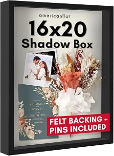 Americanflat 16x20 Shadow Box Frame Silhouette Collection - Black Plexiglass Deep Display Case for Memorabilia, Medals, Photos - Tabletop Wall Mount