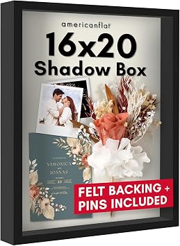 Americanflat 16x20 Shadow Box Frame with Polished Plexiglass - Silhouette Collection - Large Shadow Box Display Case for Tabletop and Wall Display - Black with Soft Felt Back
