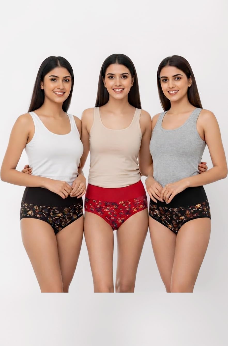 Women's Cotton Tummy Control Panties (Pack of 3), Free One Pair Transparent Bra Strap