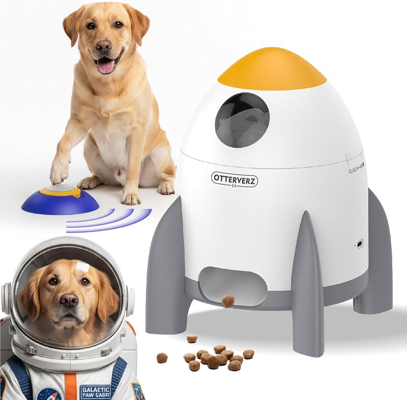 Juguete interactivo para alimentar rompecabezas para perros, dispensador automático de golosinas para perros para entrenamiento IQ y alimentador lento, dispensador de comida para perros con botón remoto, adecuado para juegos en interiores o exteriores, todas las razas, OtterVerz 11