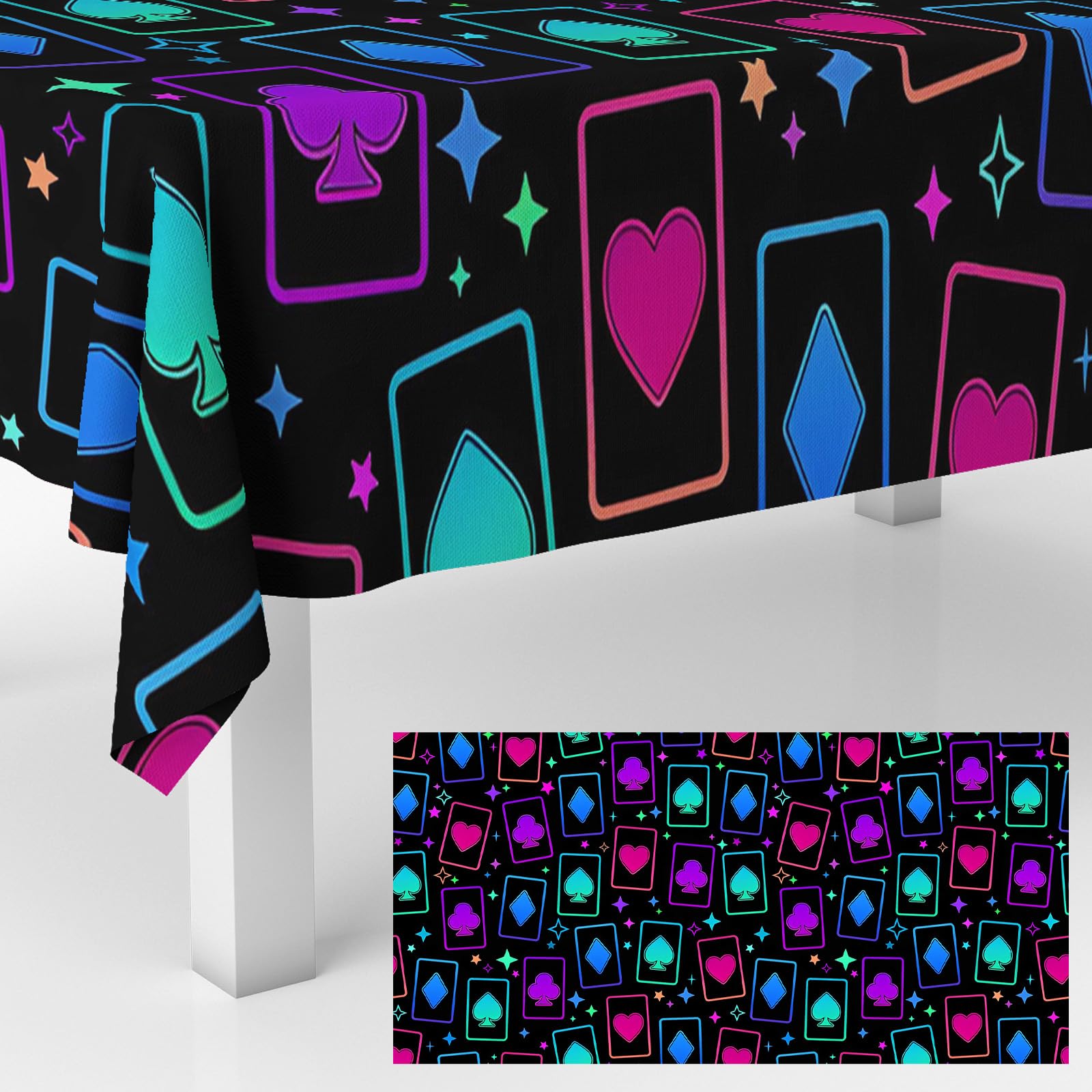 GZBJMYGS Neon Poker Tablecloths Casino Table Cover Decorations for Glow Party Casino Theme Party Birthday Party Table Decor Photography Background Party Supplies Favors