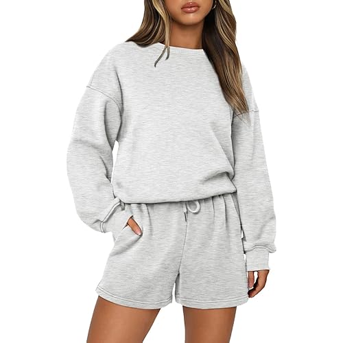AUTOMET Womens Two Piece Outfits 2 Piece Lounge Matching Sets Fleece Sweatsuit Sweat Shorts Fashion Fall Clothes Sweatshirt