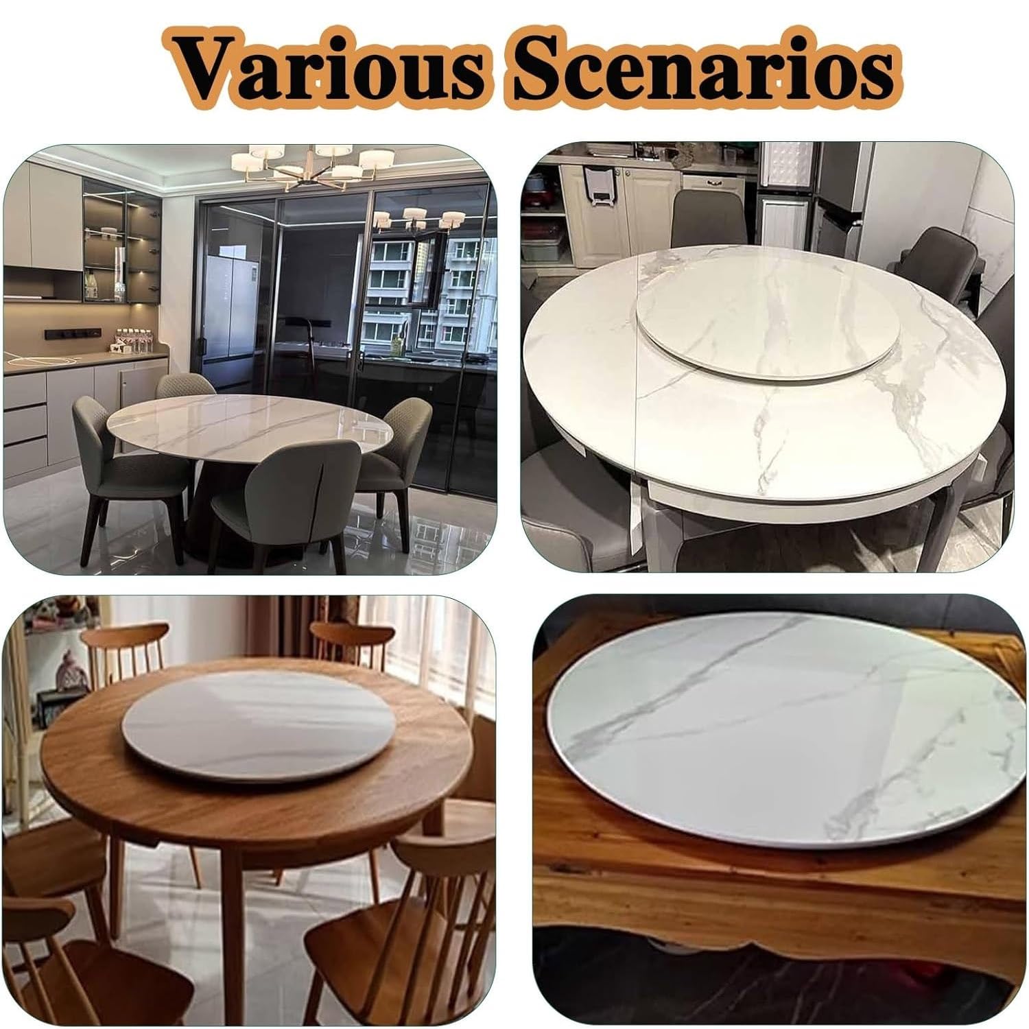 Grande Plateau Tournant Rotatif en Ardoise, Ø 60cm-100cm Lazy Susan Plateau de Service, Rotation À 360 Degrés, Facile À Partager Les Aliments(Glossy Light Gray,36"/90cm)