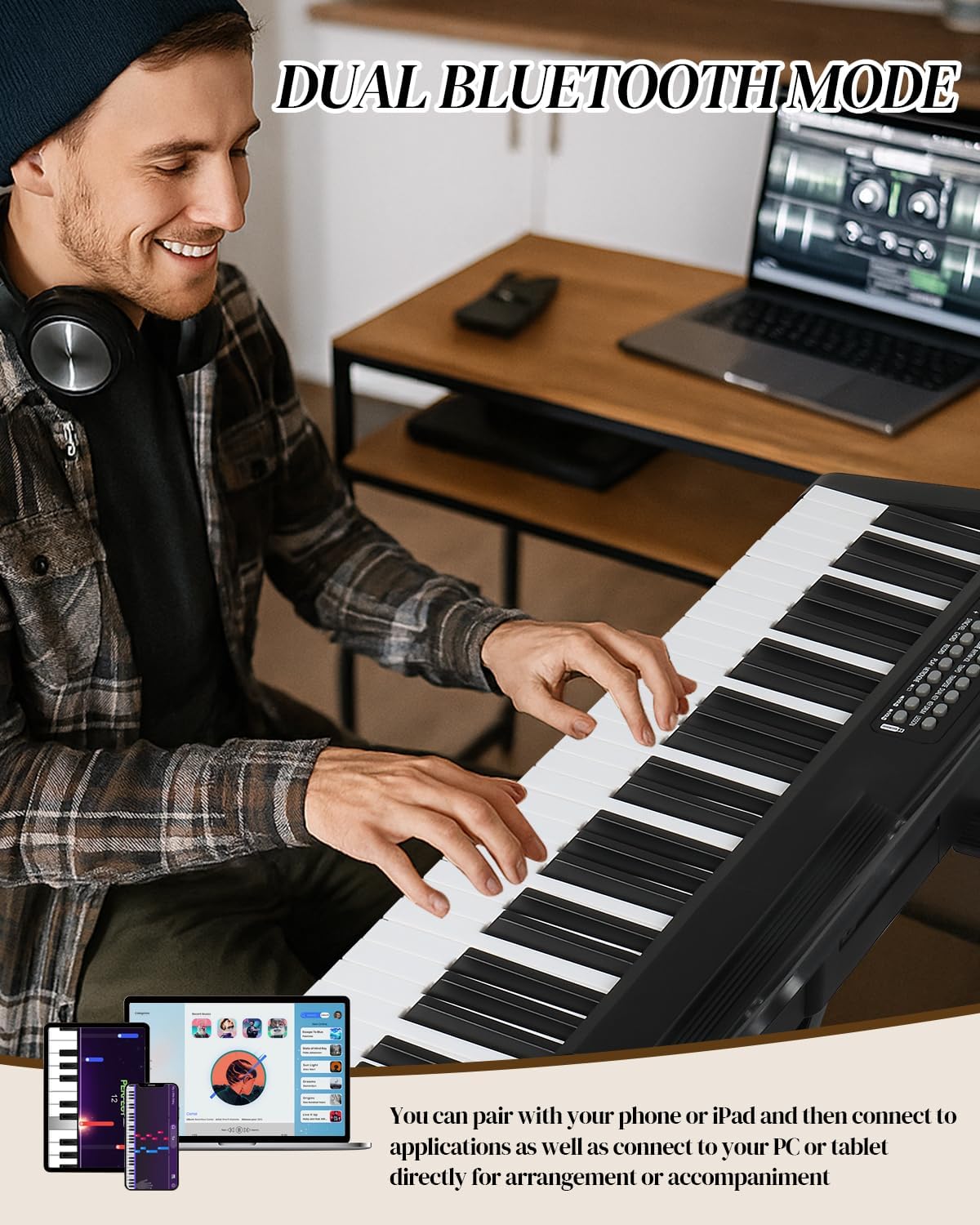 Ktaxon 88 Key Keyboard Piano Digital Piano with Dual Power Supply, 3 Teaching Modes, Bluetooth Audio & MIDI, Comprehensive Function Interface, 1000 Rhythms& 1000 Tones &150 Demo Songs (Full-Black)